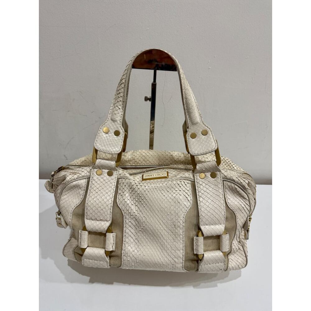 Jimmy Choo Suede Trim Python Embossed Leather Sho… - image 2